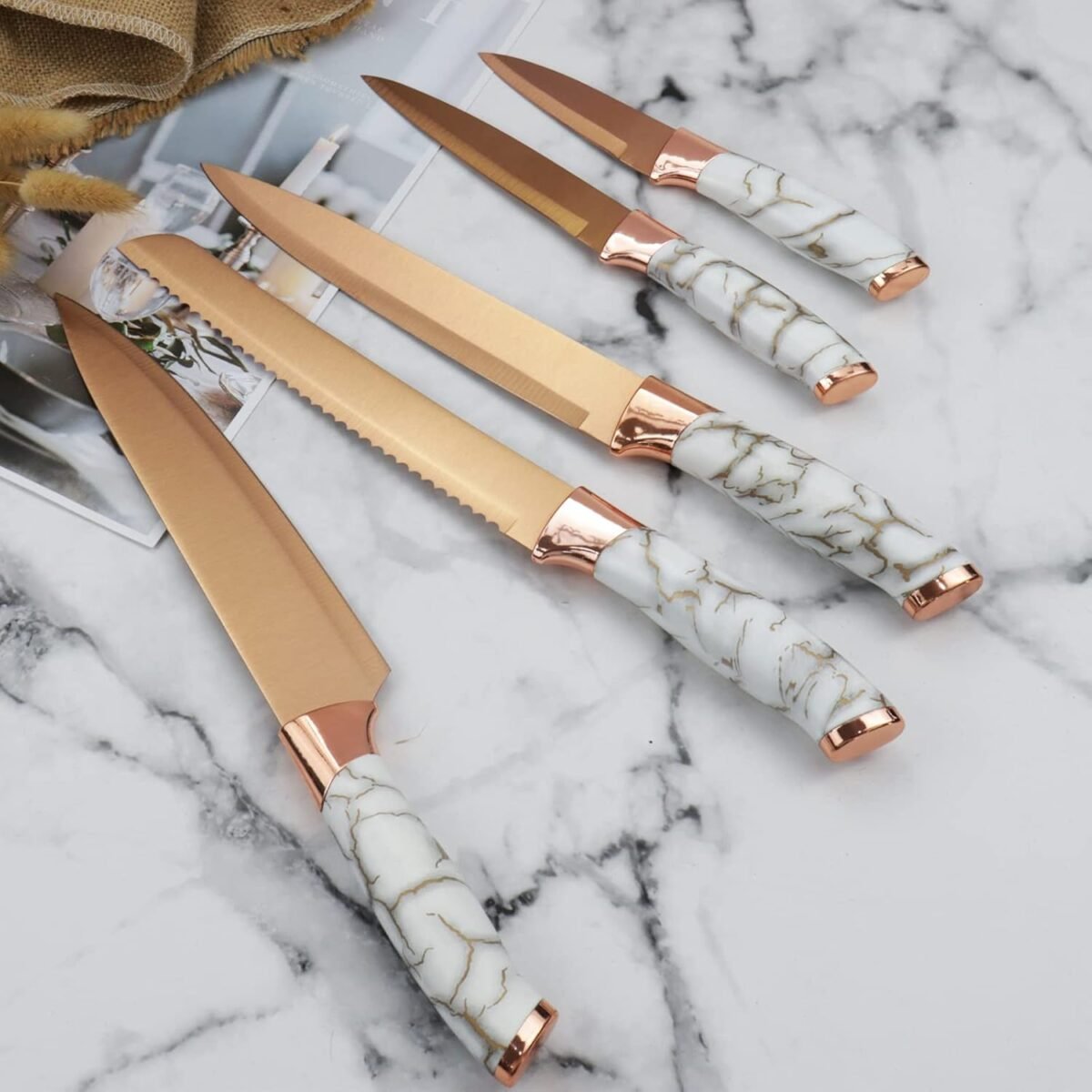 Modern Stainless Steel Knife Set with Acrylic Block