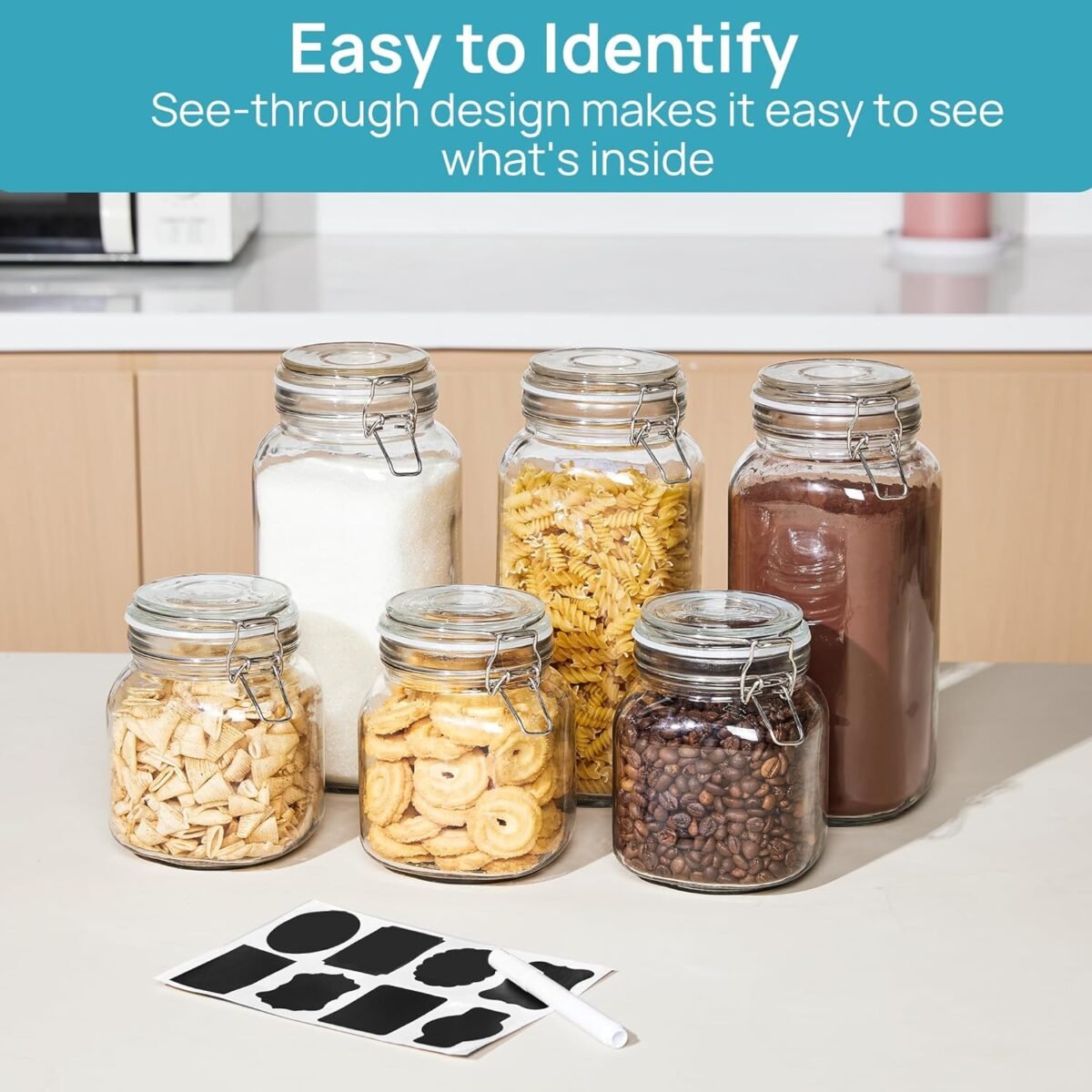 3-Pack Large Glass Food Storage Jars with Airtight Clamp Lids