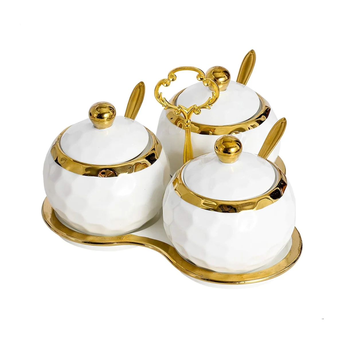 Set of 3 Modern White and Gold Spice Jars for Kitchen Countertop