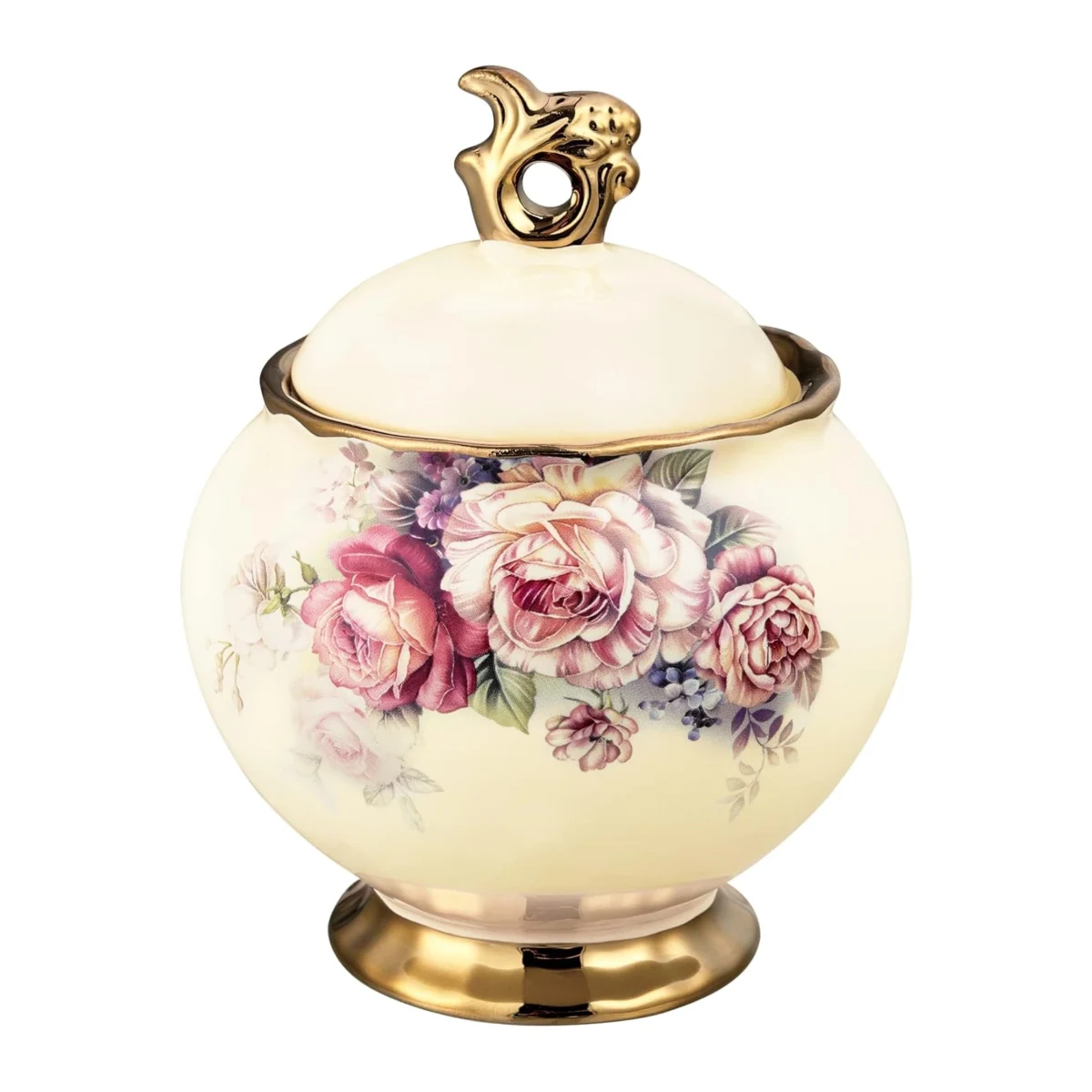 Large Floral Porcelain Sugar Jar for Kitchen Countertop