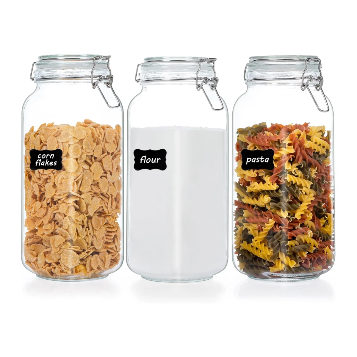 3-Pack Large Glass Food Storage Jars with Airtight Clamp Lids